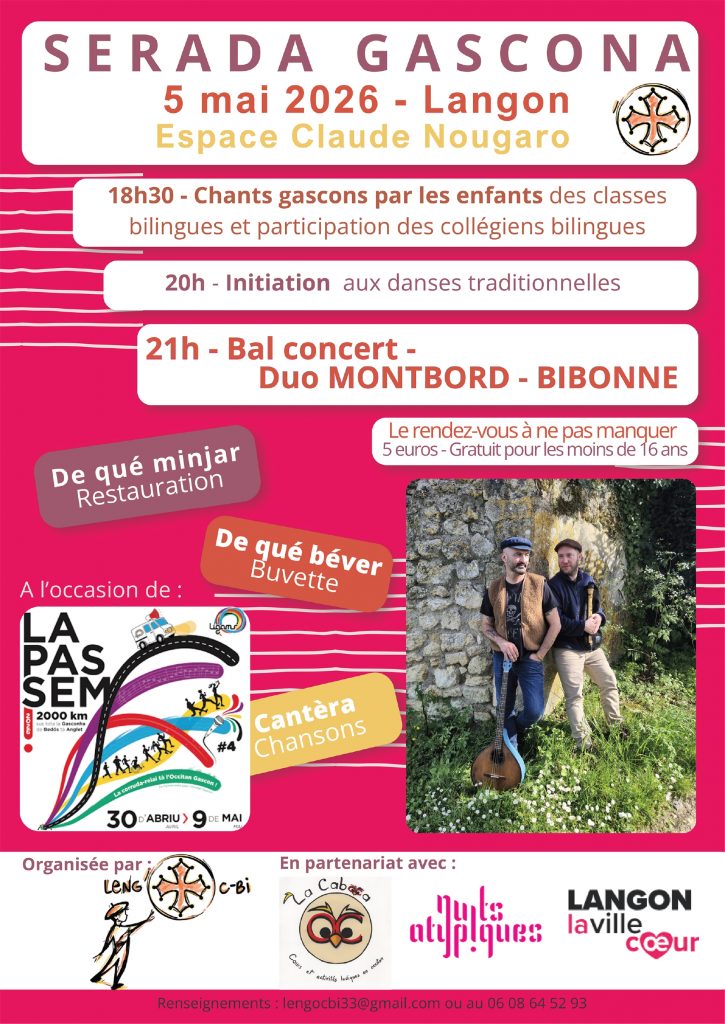 Affiche soirée 5 mail 2026 -Serada Gascona Leng'Oc-bi