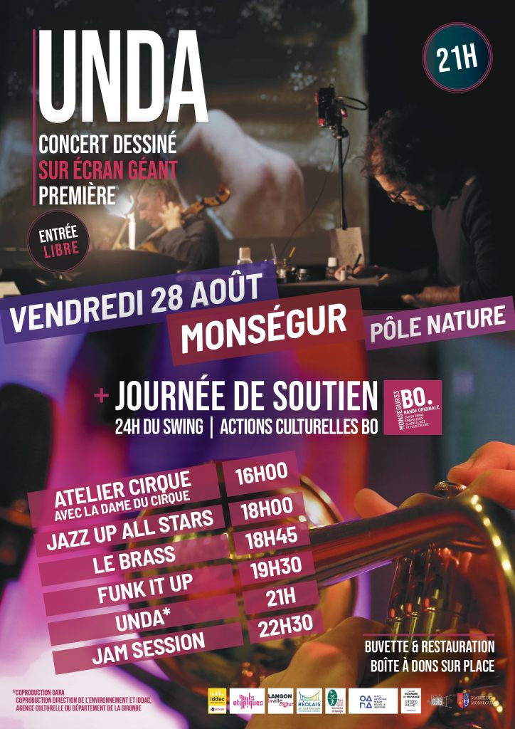 Concert dessiné UNDA - Affiche soirée soutien 28 août 2026 OMCL
